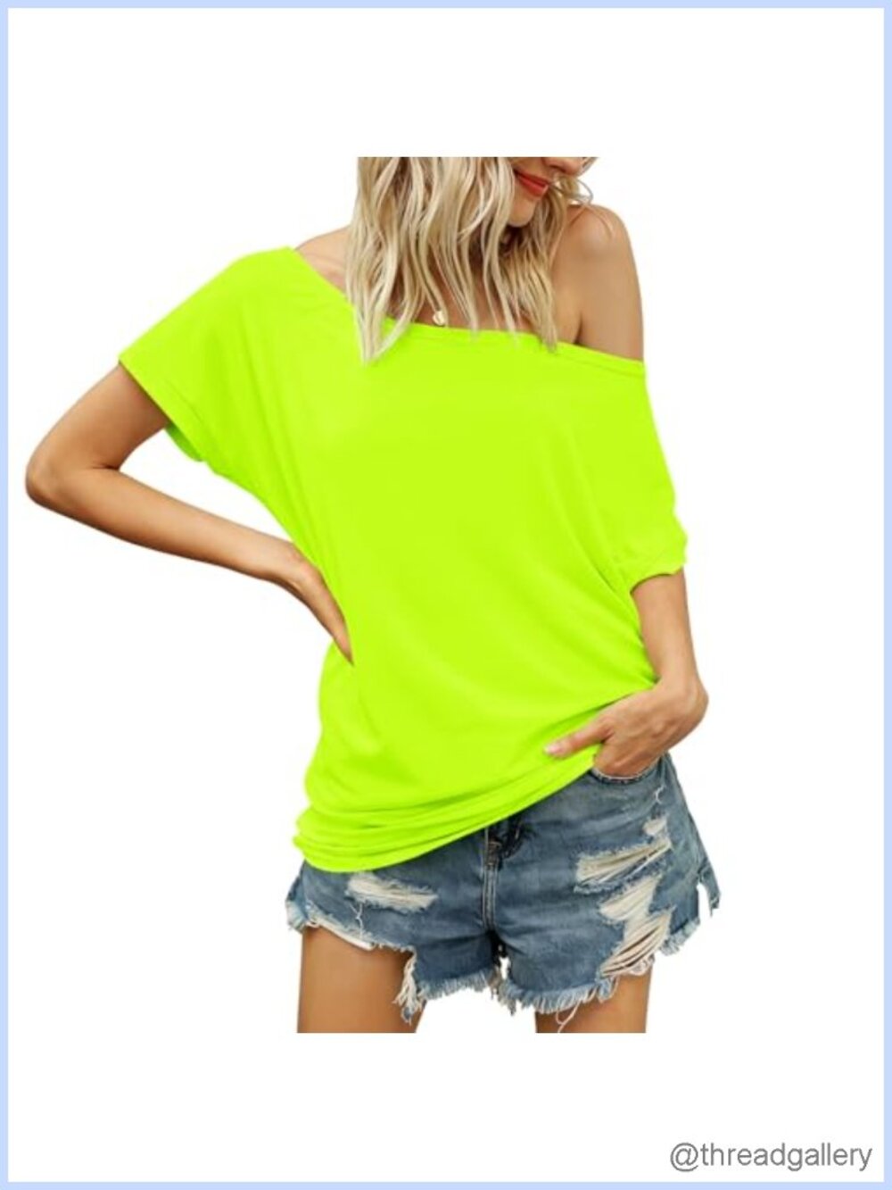 Womens Off Shoulder Short Sleeve Tunic Top Loose Fit Summer Tee